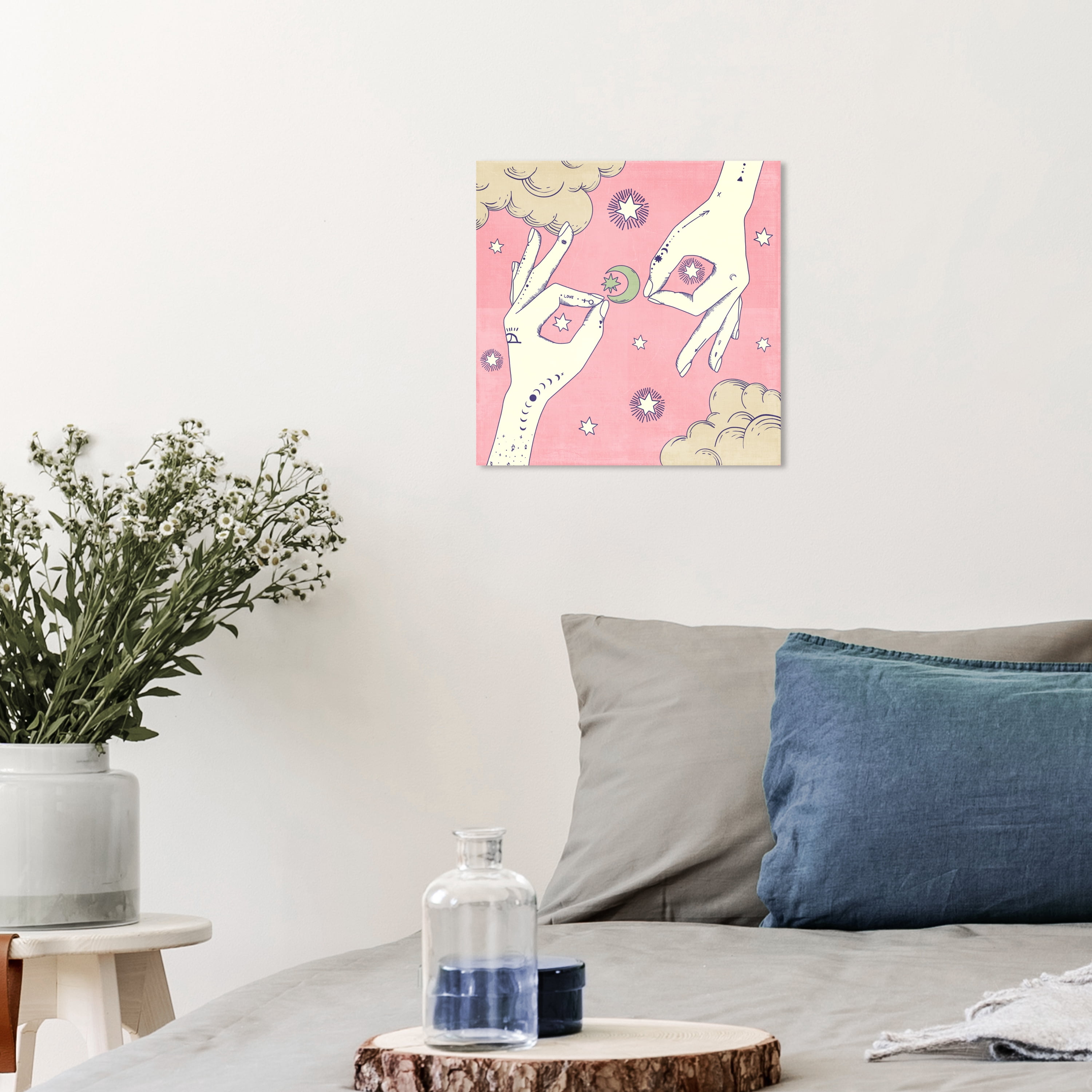 Wynwood Studio Canvas Lunar Hand Sign Blush Spiritual and Religious Astrology Wall Art Canvas Print Pink Light Brown 12x12