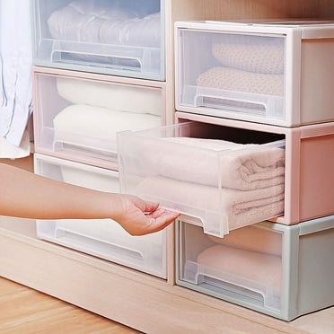 Frogued Household Plastic Transparent Stackable Drawer Storage Box Container Organizer (White,XL)