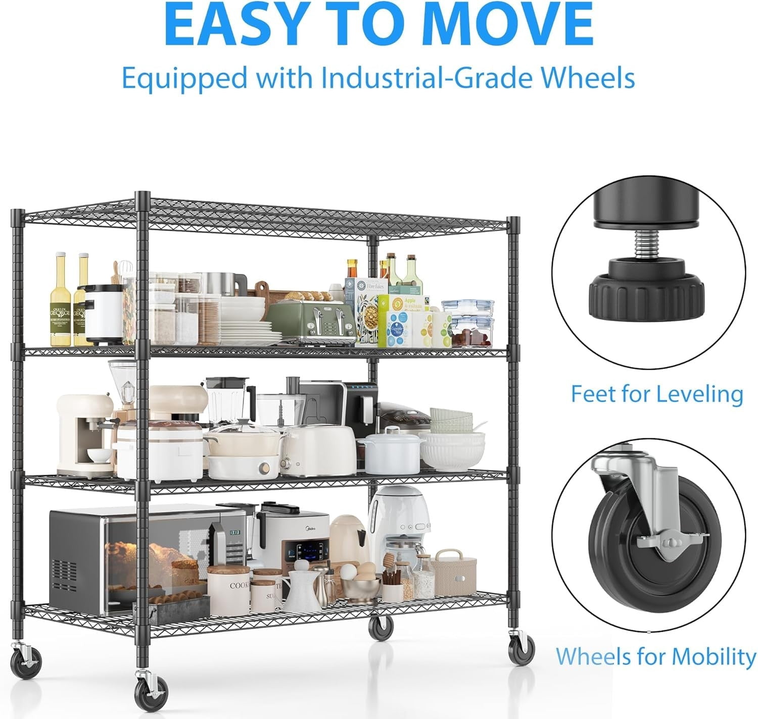 Sailvan 4-Tier Heavy Duty Wire Shelving Unit with Wheels, 48"W x 24"D x 72"H Metal Storage Rack, 3250LBS Capacity, Adjustable Garage Shelves,Silver