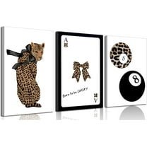 Trendy Pink Leopard Bow Wall Art Set of 3 Funky Cherry Lucky 8 Ball Posters Prints Cute Coquette Preppy Room Aesthetic Wall Decor Pictures for Girls Bedroom Apartment Dorm Und 16x24in