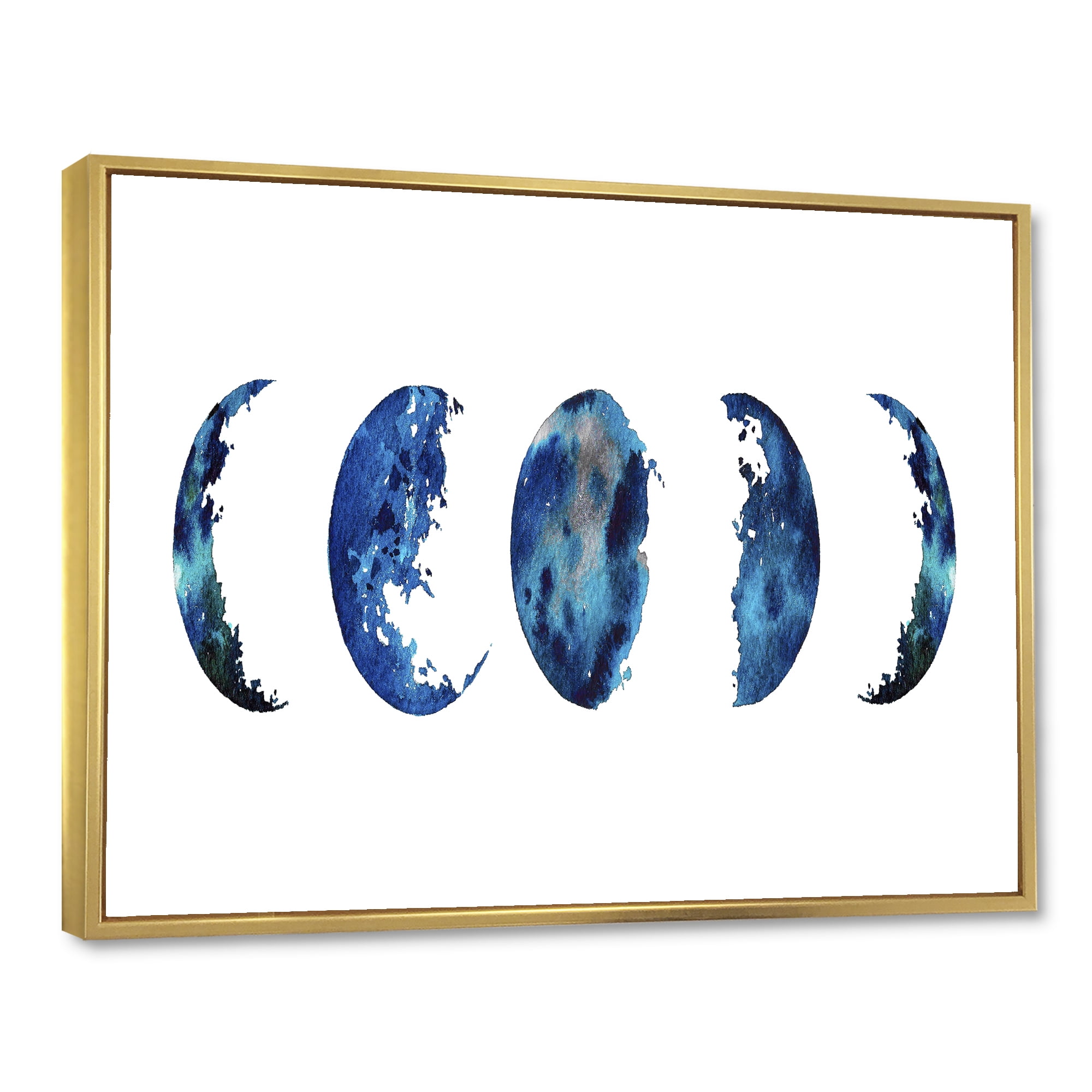 Designart 'Blue Moon Different Phases' Bohemian & Eclectic Framed Canvas Wall Art Print