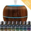Ultrasonic Dark Brown Oil Diffuser + 8 Pure Essential Oils (10mL) Aromatherapy