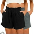 thumbnail image 2 of fatyb 2 Pack Shorts for Women Elastic High Waist Casual Shorts Plain Summer Lounge Shorts with Pockets, 2 of 5