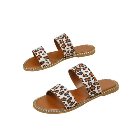

Gomelly Sandals for Women Flat Sandals Two Strap Slides Sandals Summer Beach Slides Casual Strap Slippers White Leopard Print 8.5