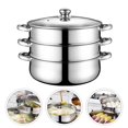 thumbnail image 3 of LEEYNEERSteamer Pot Cooking Steam Food Vegetable Momo Seafood Insert Pan Large Stainless Pots Steel Cookware Steaming Tier 3, 3 of 6