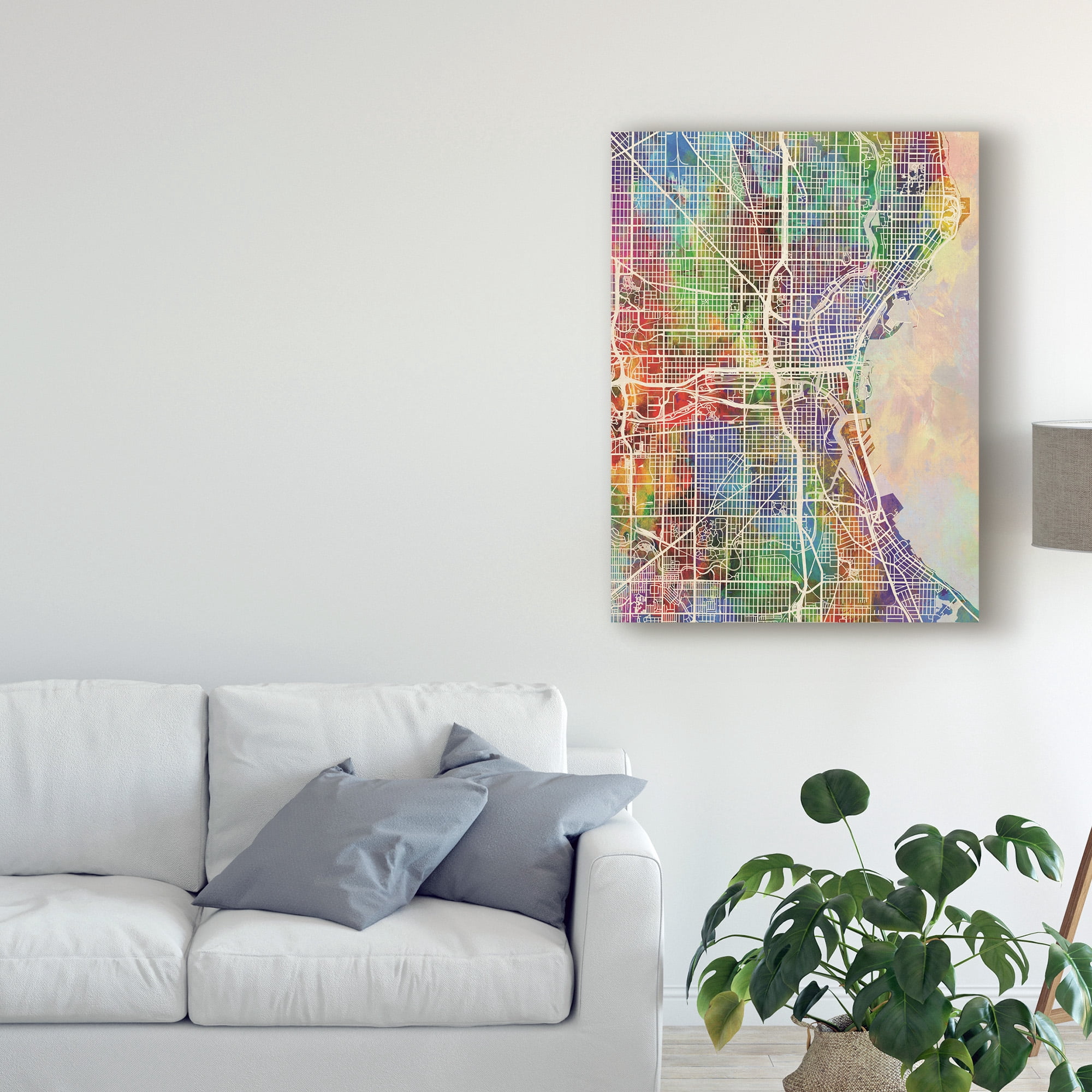 Trademark Fine Art 'Milwaukee Wisconsin City Watercolor Map' Canvas Art by Michael Tompsett