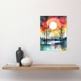 thumbnail image 2 of Abstract Sunset Landscape Watercolour Painting Countryside Lake Autumn Trees Unframed Wall Art Print Poster Home Decor Premium, 2 of 3