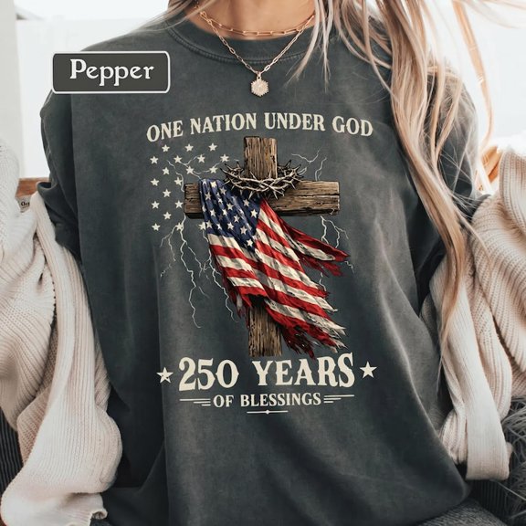 America 250Th Anniversary One Nation Under God 1776 Christian Usa Cross T-Shirt All Size S-3XL
