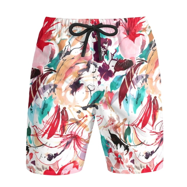 Aayomet Men Swim Trunks Short Cargo Pants Solid Stitching Pocket Pull Rope Shorts Fashion Hip Hop Style Loose Pants (Red, XL)