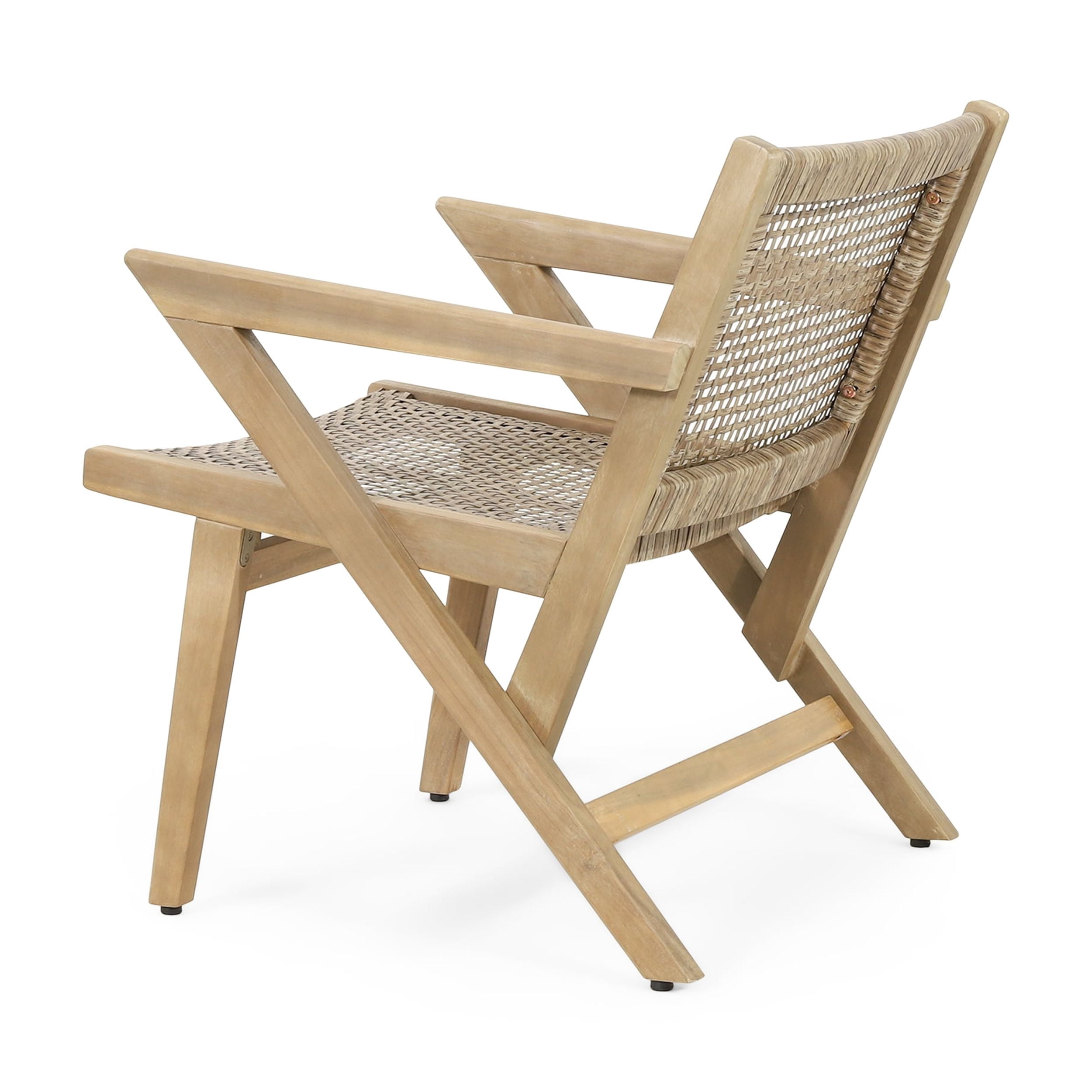 Outdoor Single Leisure Chair Set of 2, Wicker Frame Seats for Patio Garden, Light Brown