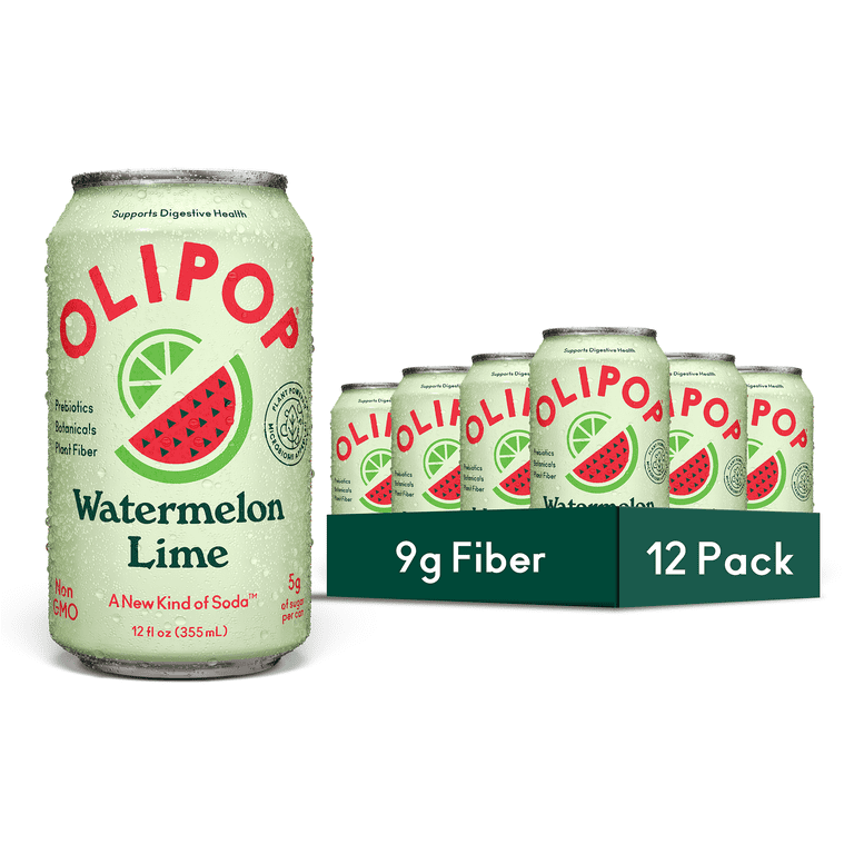 Olipop Watermelon Lime Prebiotic Soda, 12 fl oz, 12 Pack photo 1