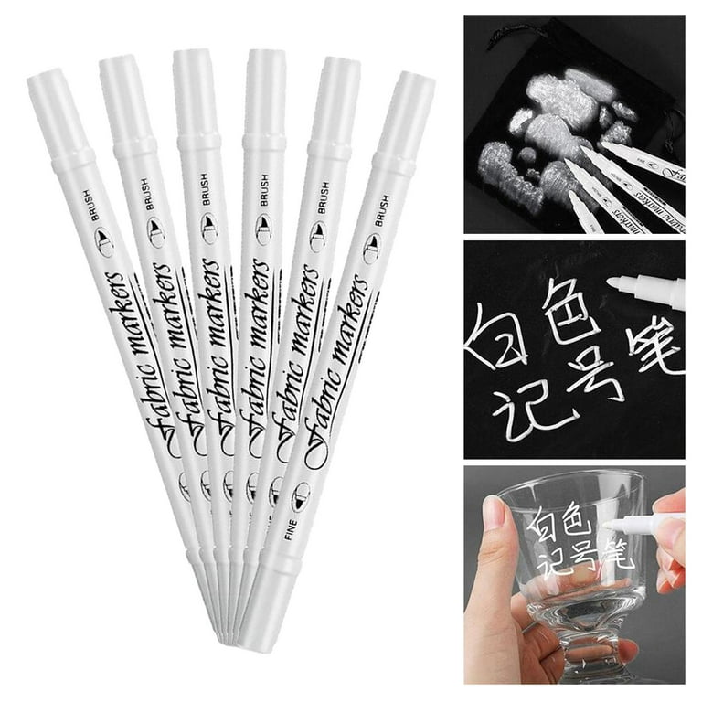 Set of 6 Fabric Marking Pen Double Head Water Base Paint White Marker Pen  Multifunctional Graffiti Pens DIY Accs Painting Clothig 