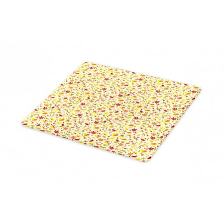 Yellow Brown Cutting Board Autumn Pattern With Botanical Elements