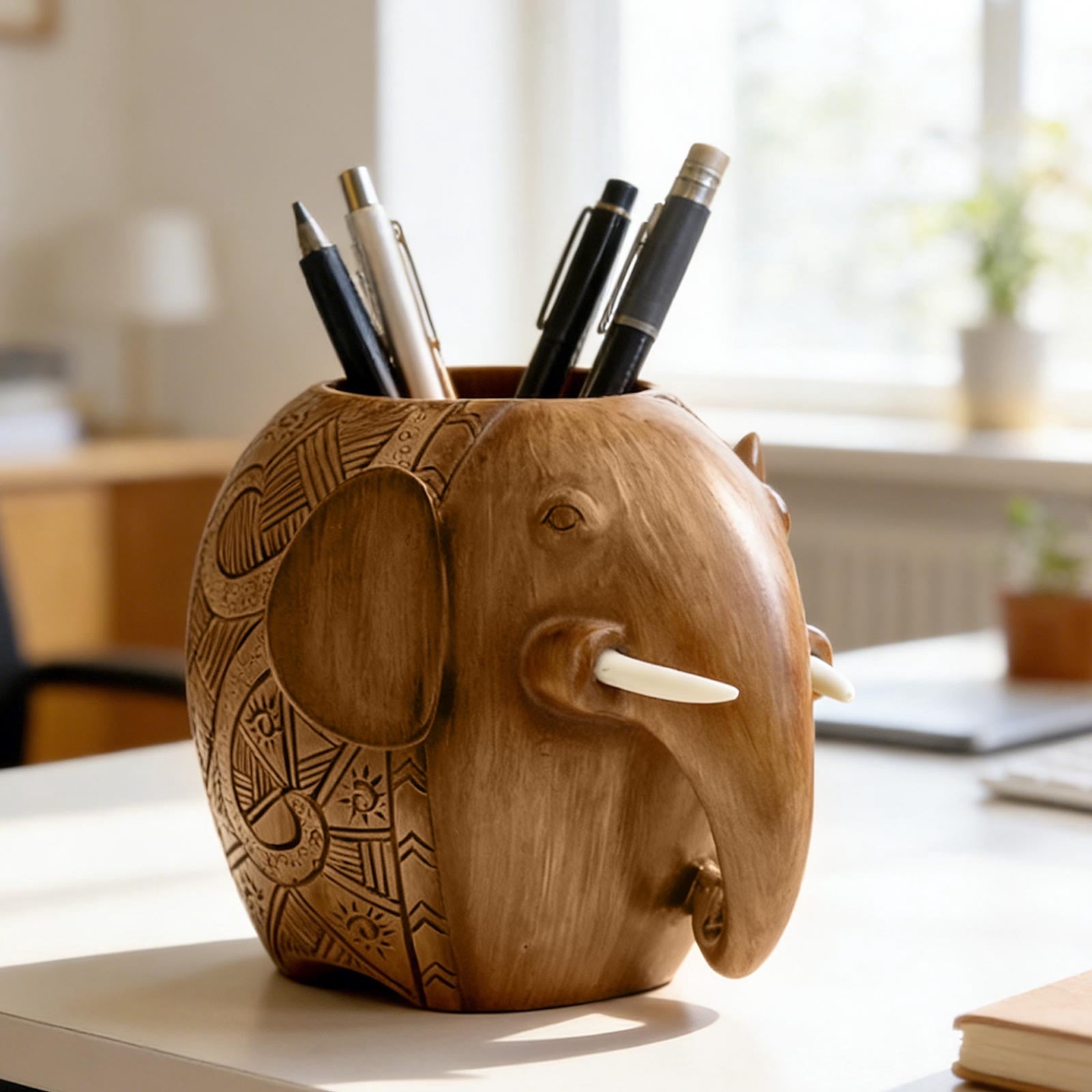 Inerposs Stylish Pen Holder, Cute Elephant Desk Decoration, Teacher's Day Gift, Student Prize, Office Organizer, Elegant Study Accessory