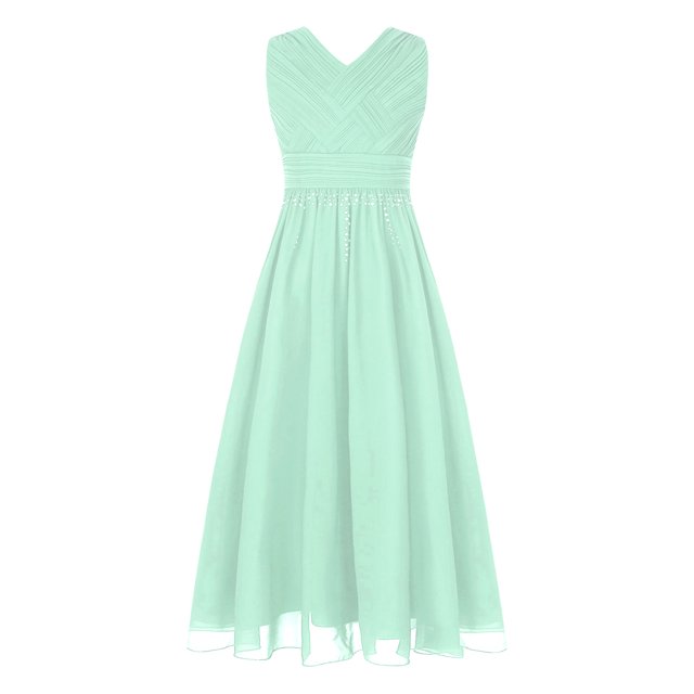 Sywiyi Kids Flower Girl Sparkly Rhinestones Dress V Neck Ruched Princess Wedding Bridesmaid Birthday Mint Green 8