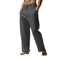 thumbnail image 2 of Lroveb Mens Casual Linen Pants Loose Fit Elastic Drawstring Waist Straight-Legs Summer Yoga Beach Long Pants, 2 of 6