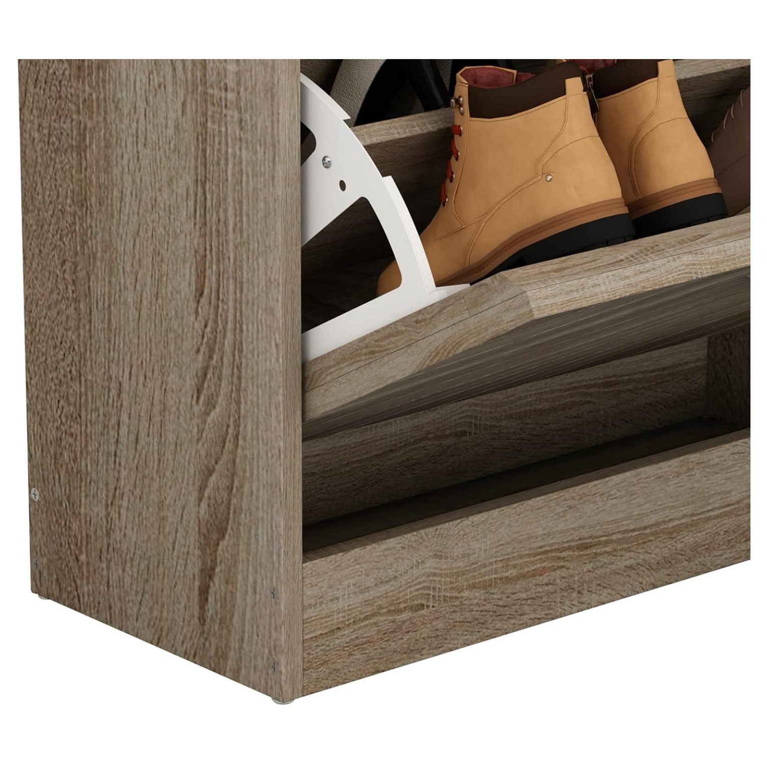 Modern Shoe Storage Cabinet with 3 Drawers & Twill Louver Doors, Wood 3-Tier Shoe Rack Storage Organizer for Entryway, Hallway & Bedroom, Brown (22.4”L x 9.4”W x 42.3”H)