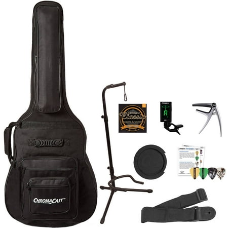 ChromaCast Acoustic Guitar Performer's Pack with Padded Guitar Case, Stand, Tuner, Strap, Capo, Sound Hole Mute, Strings &