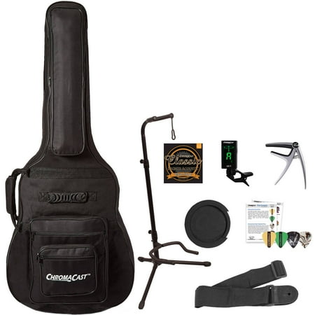 Poly Foam Padded Guitar Case - ChromaCast Acoustic Guitar Performer's Pack with Padded Guitar Case, Stand, Tuner, Strap, Capo, Sound Hole Mute, Strings & Picks