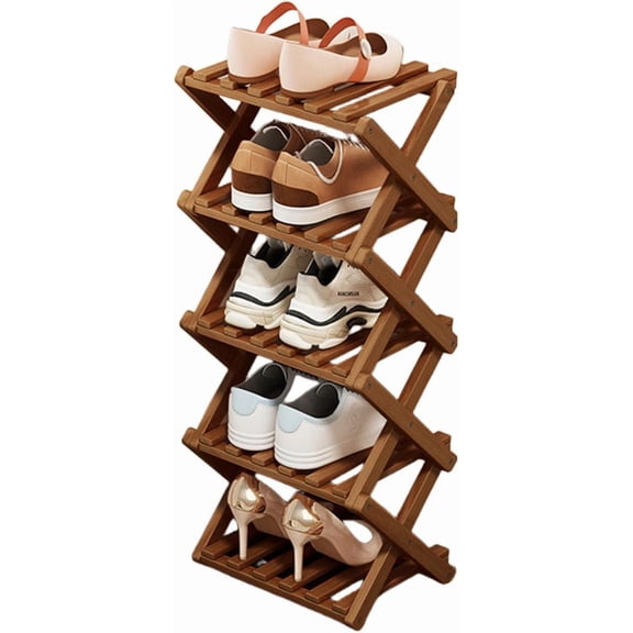 ManyFun 5-Tier Bamboo Shoe Rack for Closet Free Standing Wood Shoe Shelf Storage Organizer for Entryway Small Space Stackable,Brown