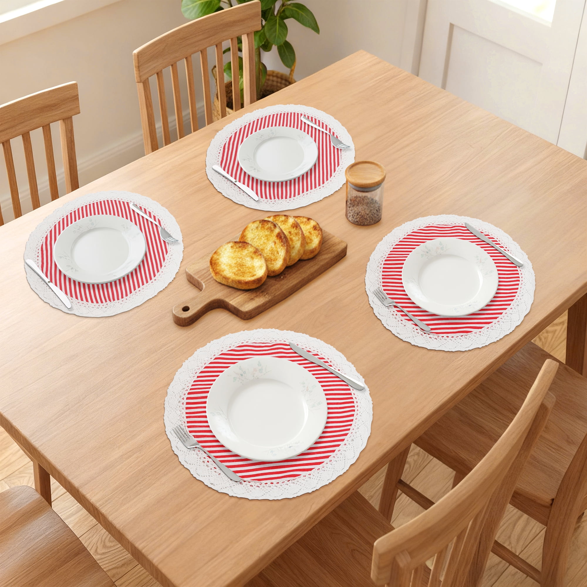 Unique Bargains Set of 6 Rustic Placemats for Dining Table Decor Red