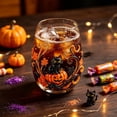 thumbnail image 6 of 2D Halloween Glass Cups, Cute Coffee Glass Cups, Glassware Drinking Glasses, Stemless Drinking Glass with Spooky Designs, Clear Cups for Cocktails, Juices & Iced Coffee (H), 6 of 9