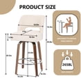 thumbnail image 4 of ClinQ 26" Counter Height Bar Stools Set of 2, Upholstered Fabric Bar Chairs with Backrest, Solid Wood Legs and Silver Footrest Ring, Beige, 4 of 6