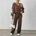 thumbnail image 5 of Enjoytime Outfits for Women Printed V-Neck Long Sleeve Knitting Pullover Tops Wide Leg Pants Matching Sets Trendy Casual Travel Women Clothing, 5 of 7