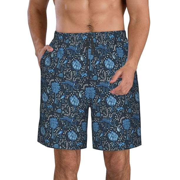 Balery Winter Blue Forest Deer Traje de Baño Estilo Hawaiano para Hombre, Shorts de Secado Rápido con Bolsillos-Large