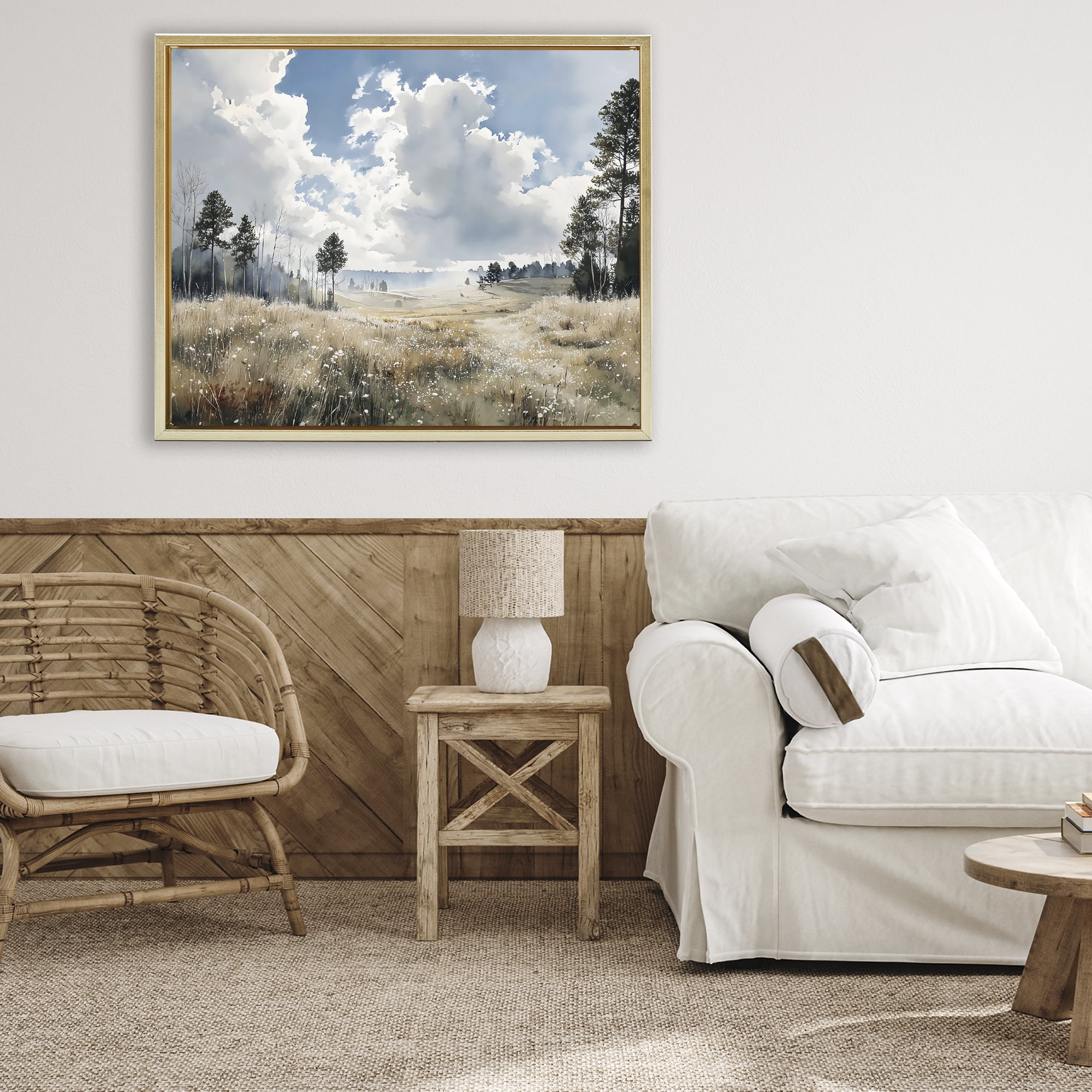 Stupell Industries Blue Kissed Landscape Gold Framed Floater Canvas Wall Art, design by Franklyn Gregory