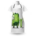 thumbnail image 3 of Garbage Truck Apron, Trash Picking Done by Staff Green Monochrome Recycling Themed Cartoon, Unisex Kitchen Bib with Adjustable Neck for Cooking Gardening, Adult Size, Apple Green White, by Ambesonne, 3 of 4