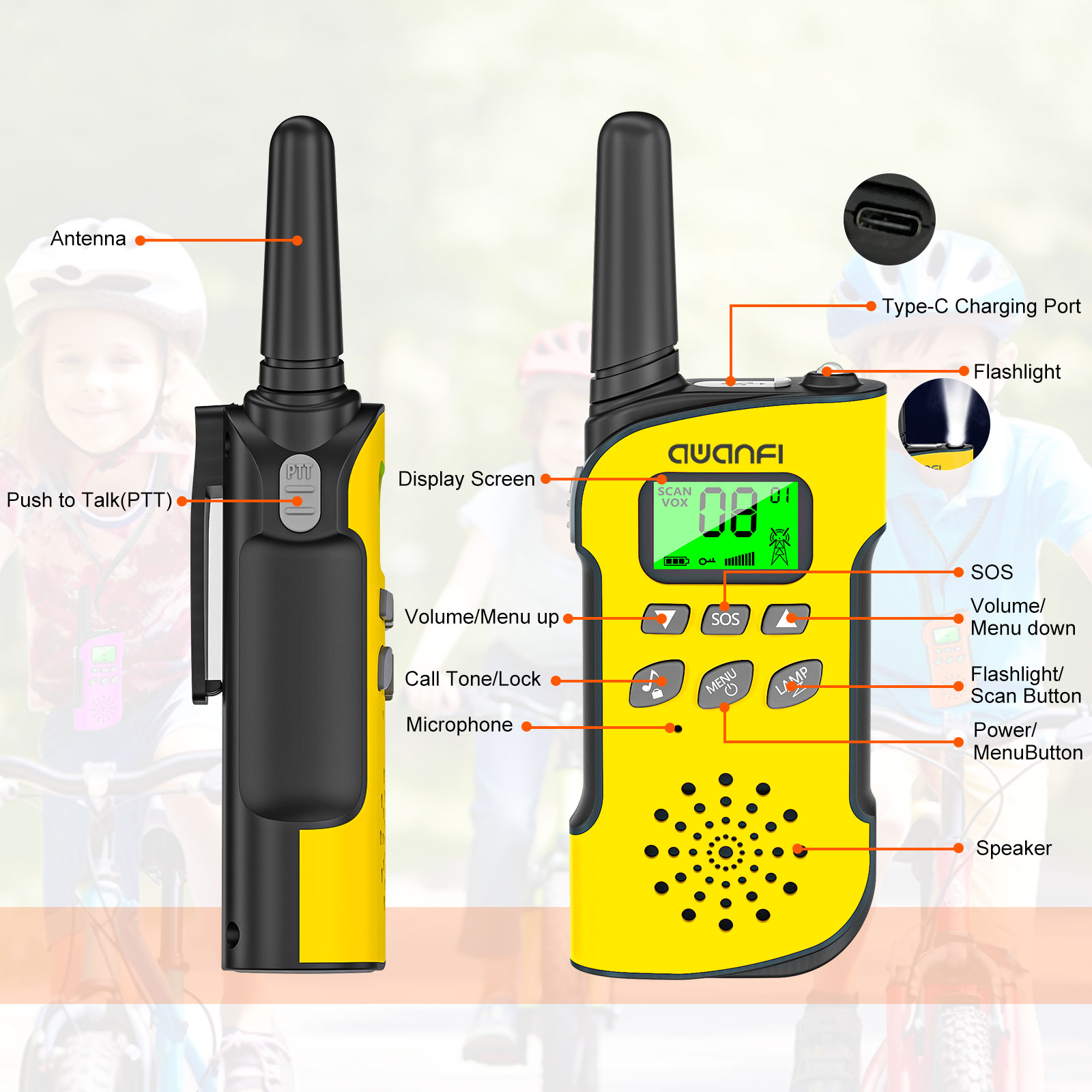 AWANFI Rechargeable Walkie Talkies 3 Pack photo 4