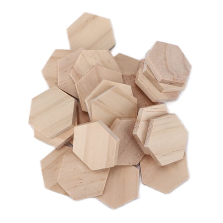 Rupoun 25Pcs Hex Wood Chips 1.5 inches / 38mm Blank Unfinished Wooden Cutouts Slices for DIY Decorations Crafts