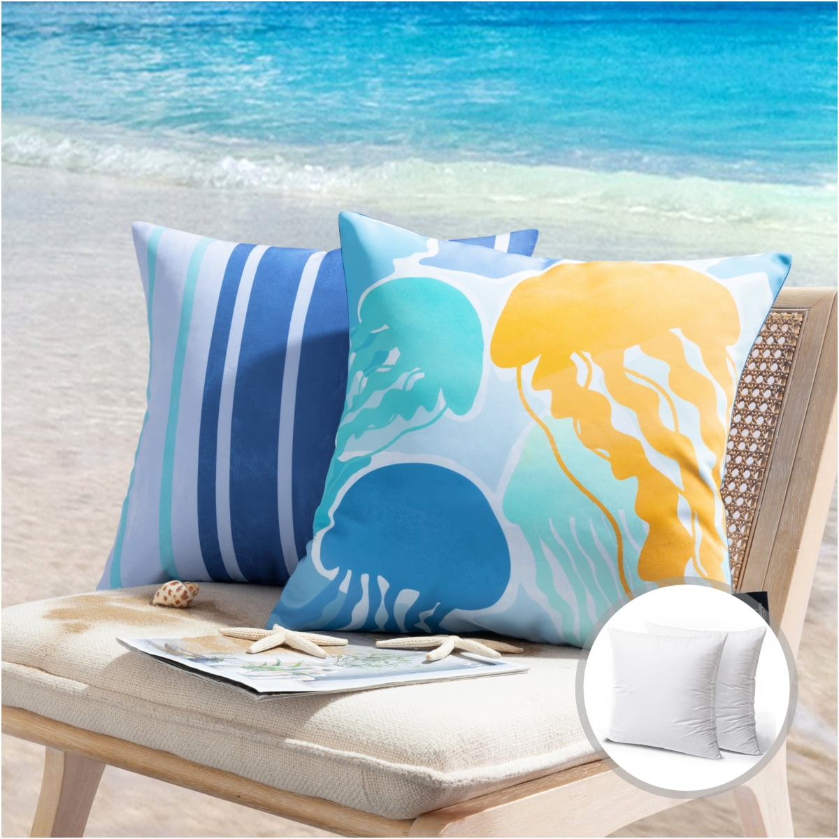 Outdoor Jellyfish Waterproof Pillows, Modern Square Pillows for Patio