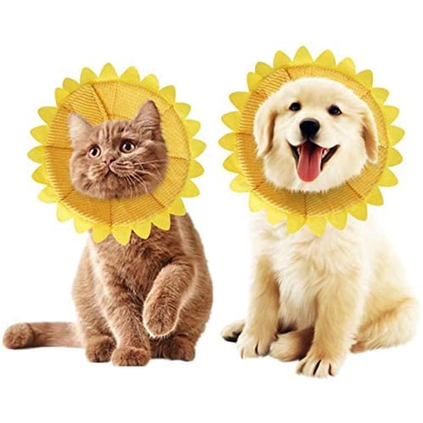 Collares antimordidas para perros y gatos, protección ajustable, cómodo collar de recuperación de cono para perros y gatos con lindo patrón de girasol amarillo, (S) ZefeiWu 8390605283567
