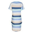 thumbnail image 4 of Up to 60% Off! pstuiky Plus Size Summer Dresses for Women, Women's V-Neck Stripe Dress Print Short Sleeve T-Shirt Dress Leasure Dress Daily Deals Blue #1 L E2, 4 of 6