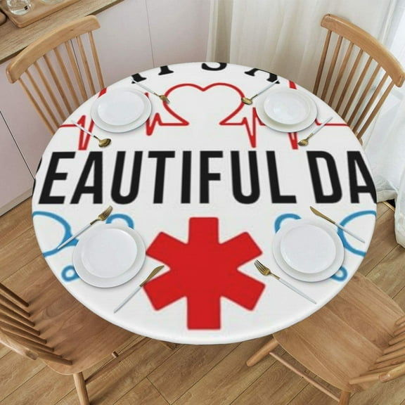 Round Fitted Tablecloth with Elastic Nurse Round Outdoor Tablecloths Fitted Table Covers for Round Tables Waterproof Reusable Vinyl Table Cloth for Indoor and Outdoor 62"-68"