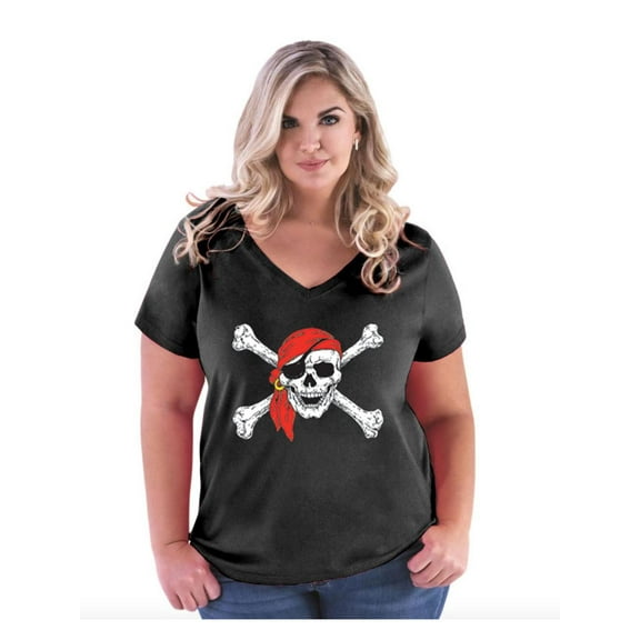 Normal is Boring - Women's Plus Size V-neck T-Shirt, up to Size 28 - Jolly Roger Skull & Crossbones
