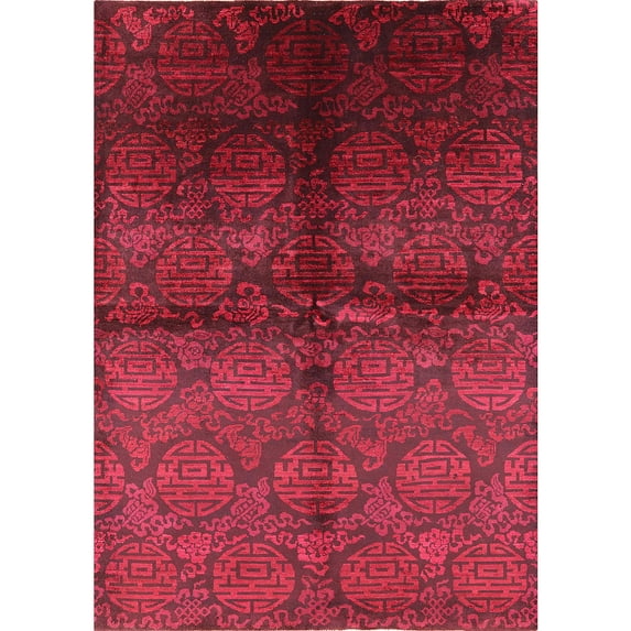 Ahgly Company Machine Washable Indoor Rectangle Industrial Modern Bright Maroon Red Area Rugs, 8' x 12'