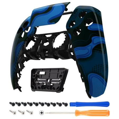 eXtremeRate Blue Black Camouflage Touchpad Front Housing Shell Compatible with ps5 Controller, DIY Replacement Shell Custom Touch Pad Cover Faceplate Compatible with ps5 Controller