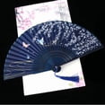 thumbnail image 3 of Retro Style Folding Fan Female Japanese Pattern Retro Cloth Art Craft Gift Home Decoration Ornament Dancing Hand Fan, 3 of 10