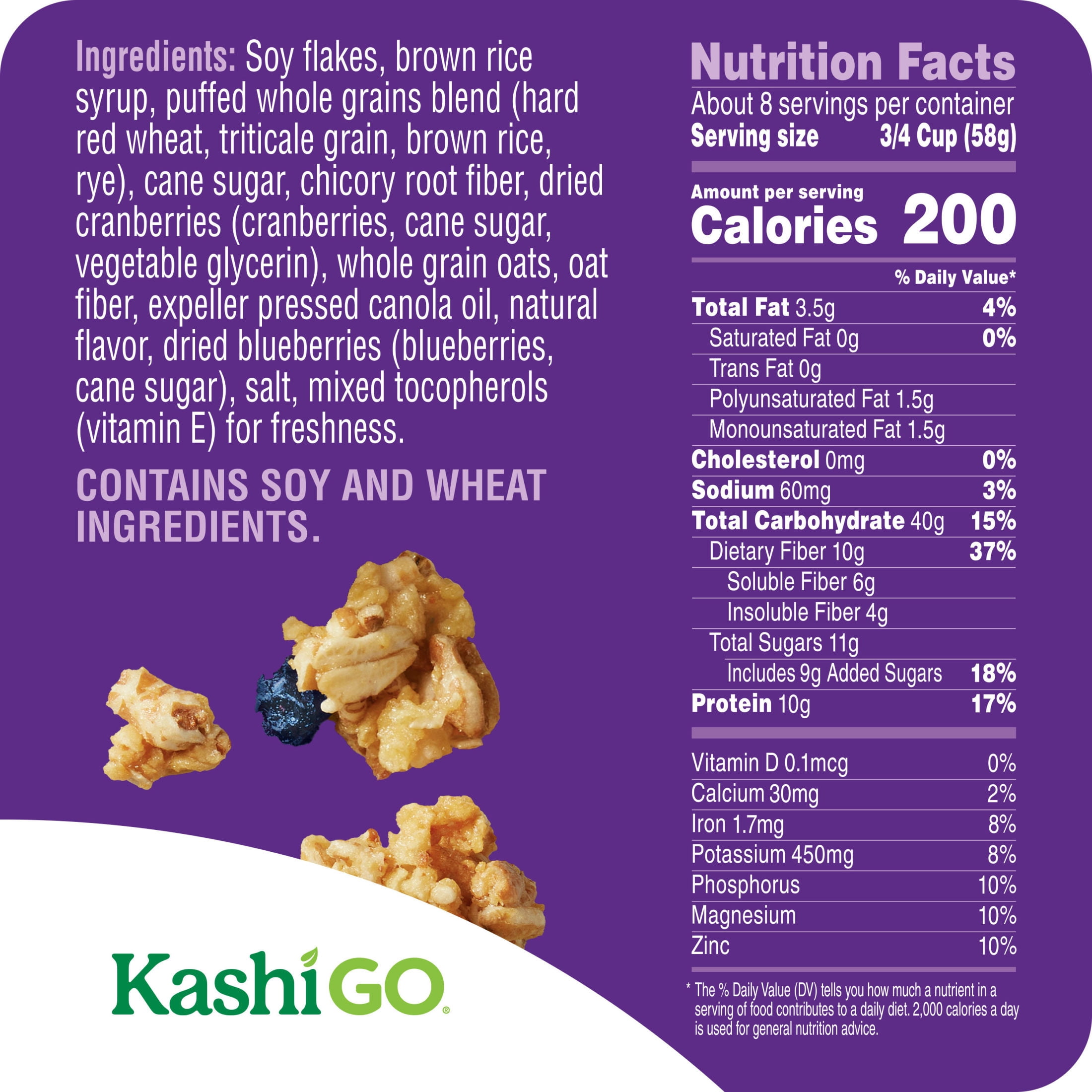 (10 pack) Kashi GO Mixed Berry Crunch Protein Cereal, 10g Protein, 17.7 oz