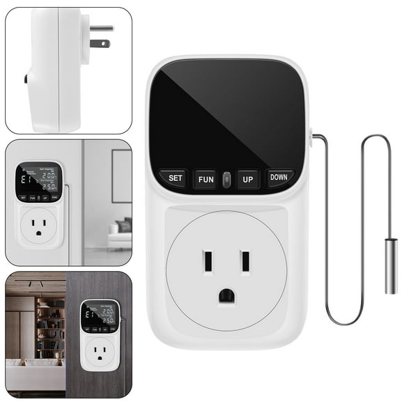 WHEANG Plug Temperature Controller Thermostat Heating Mode Timer Socket for Home Warming Boxes Backlit American Temperature Socket Countdown Temperature Controller One Size Multi-Color