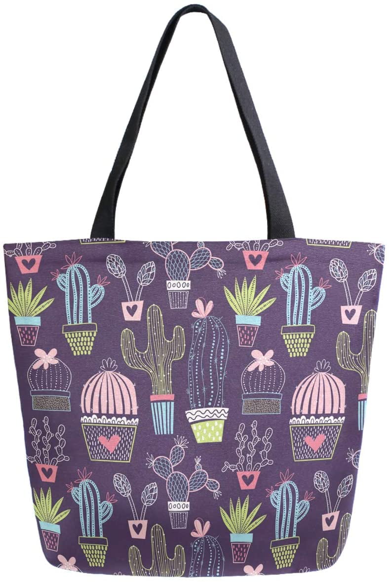 ZzWwR Stylish Boho Cactus with Arrow Extra Large Canvas Shoulder Tote Top Handle Bag for Gym Beach Travel Shopping 