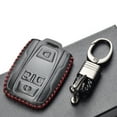 thumbnail image 4 of Vitodeco Genuine Leather Key Fob Case Cover Compatible for 2019-2021 GMC Sierra, Canyon, Chevy Silverado 1500, Tahoe, Colorado, Suburban (4-Button, Black/Red), 4 of 5