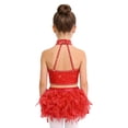 thumbnail image 3 of Choomomo Kids Girls Latin Dance Outfits Sparkly Halter Neck Crop Top with Feather Tassels Skirts Jazz Ballroom Dancewear Red 16, 3 of 7