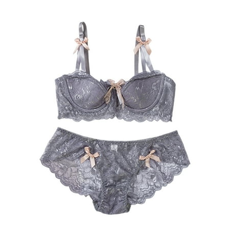 BYHONG Womens Sexy Lace Lingerie Womens Comfortable and Breathable Gathering Oversized Bra Set Sexy Underwear Grey 38
