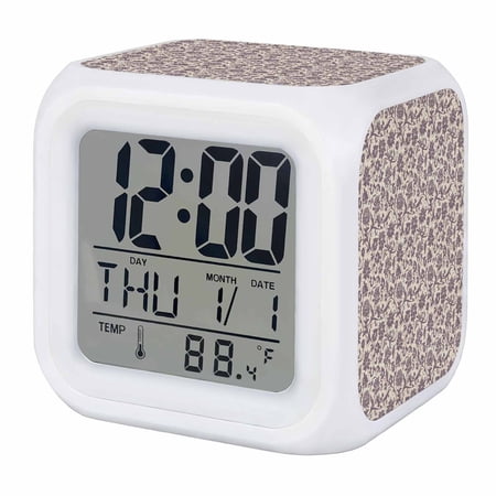 Alarm Clocks Vintage Floral Digital Clock 7 Color LED Night Light Silent Non-Ticking Battery Operated Bohemian Purple Flowers Cube Clocks Decorative for Bedroom Bedside Living Room Office School