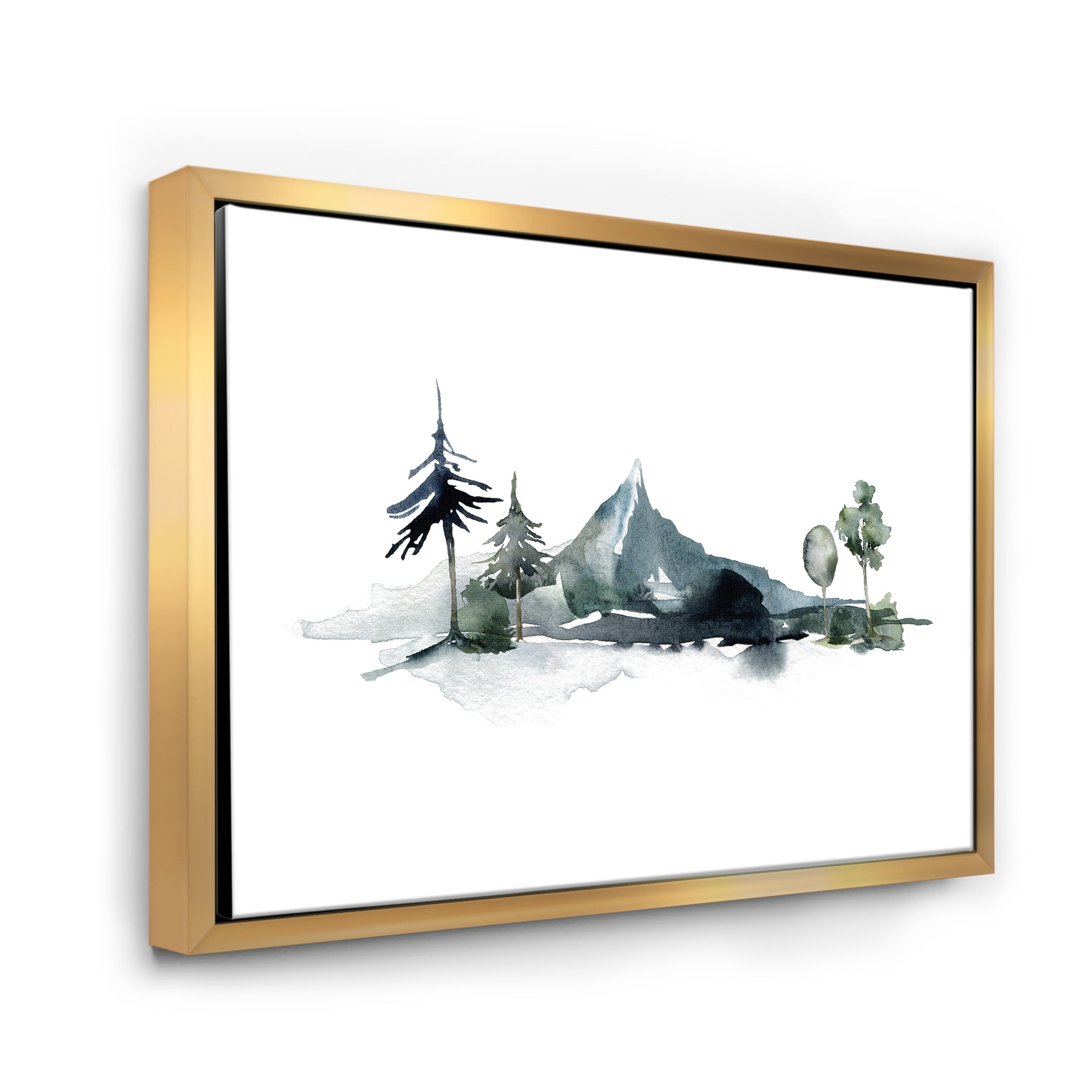 Designart 'Minimalistic Fir Forest and Winter Mountains II' Modern Framed Canvas Wall Art Print