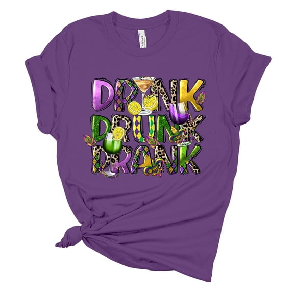 Womens Mardi Gras Tshirt Mardi Gras Drink Drank Drunk Short Sleeve T-shirt-Purple-xl